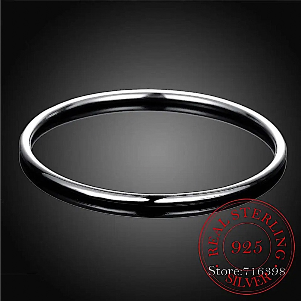 Sterling Silver Thin Minimalist Bangle Stackable Bracelet - Picture 2 of 9